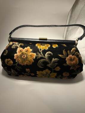 Vintage JR USA Floral Velvet Carpet Handbag